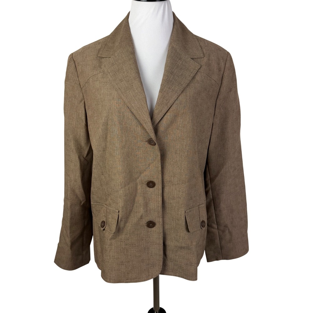 Alfred Dunner Tan Brown‎ Textured 3-Button Blazer Jacket Women's 18 Professional